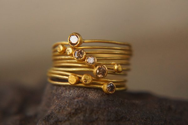 22k gold diamond stacking//gold diamond ring//handmade one of a kind//boho engagement ring//22k gold nugget ring//gold diamond stacking ring