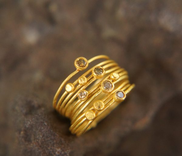 22k gold diamond stacking//gold diamond ring//handmade one of a kind//boho engagement ring//22k gold nugget ring//gold diamond stacking ring