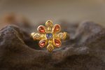 sapphire gold ring//artisan multi stone//red sapphire ring//diamond sapphire gold ring//gold multi stone ring//24k gold ring