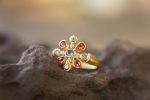sapphire gold ring//artisan multi stone//red sapphire ring//diamond sapphire gold ring//gold multi stone ring//24k gold ring