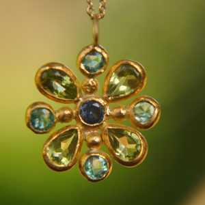 24k gold pendant//emerald sapphire cross//gold artisan cross//sapphire gold cross pendant//multi stone cross//gold cross//artisan gold cross