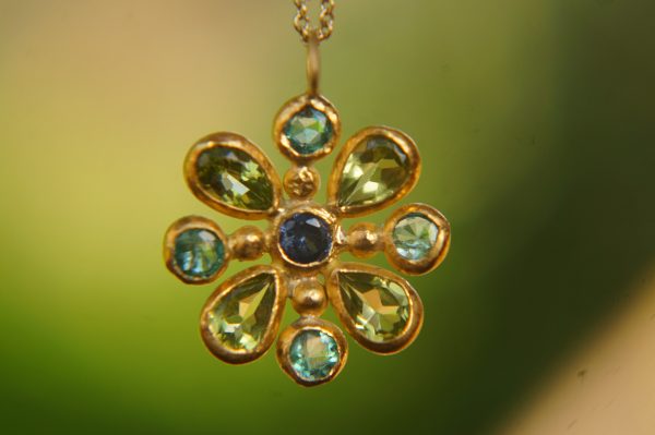 24k gold pendant//emerald sapphire cross//gold artisan cross//sapphire gold cross pendant//multi stone cross//gold cross//artisan gold cross