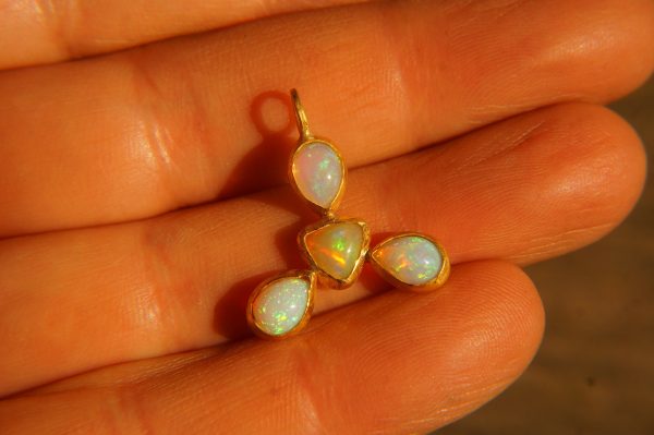 24k gold pendant//gold opal and ruby pendant//multi stone pendant//artisan gold pendant//opal 24k gold pendant//opal and ruby pendant