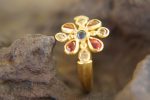sapphire gold ring//artisan multi stone//red sapphire ring//diamond sapphire gold ring//gold multi stone ring//24k gold ring