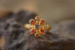 sapphire gold ring//artisan multi stone//red sapphire ring//diamond sapphire gold ring//gold multi stone ring//24k gold ring
