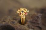 sapphire gold ring//artisan multi stone//red sapphire ring//diamond sapphire gold ring//gold multi stone ring//24k gold ring