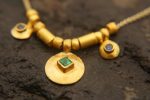 solid 24k gold pendant//gold emerald sapphire necklace//artisan gold handmade//24k gold pendant//24k gold pendant//emerald pendant//24k gold