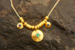 solid 24k gold pendant//gold emerald sapphire necklace//artisan gold handmade//24k gold pendant//24k gold pendant//emerald pendant//24k gold