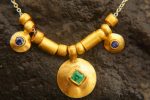 solid 24k gold pendant//gold emerald sapphire necklace//artisan gold handmade//24k gold pendant//24k gold pendant//emerald pendant//24k gold