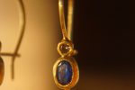 24k gold blue sapphire diamond earring//blue gold Earrings//Gold Dangle sapphire Earrings//24k gold earrings//artisan organic