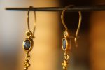 24k gold blue sapphire diamond earring//blue gold Earrings//Gold Dangle sapphire Earrings//24k gold earrings//artisan organic