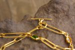 gold link necklace//24k gold bracelet//24k gold necklace//charm bracelet with gem stone//sapphire gold necklace//emerald gold necklace
