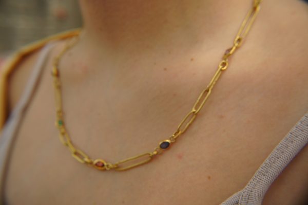 gold link necklace//24k gold bracelet//24k gold necklace//charm bracelet with gem stone//sapphire gold necklace//emerald gold necklace