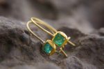 24k Natural blue Zircon gold dangle//24k solid gold earrings//handmade artisan blue Zircon earrings//24k Zircon dangle//24k blue Zircon