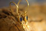 24k gold blue sapphire diamond earring//blue gold Earrings//Gold Dangle sapphire Earrings//24k gold earrings//artisan organic