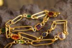 gold link necklace//24k gold bracelet//24k gold necklace//charm bracelet with gem stone//sapphire gold necklace//emerald gold necklace