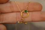 24k gold emerald charm and blue sapphire Pendant//Gold emerald Pendant//emerald and blue sapphire chain//emerald pendant//24k gold pendant