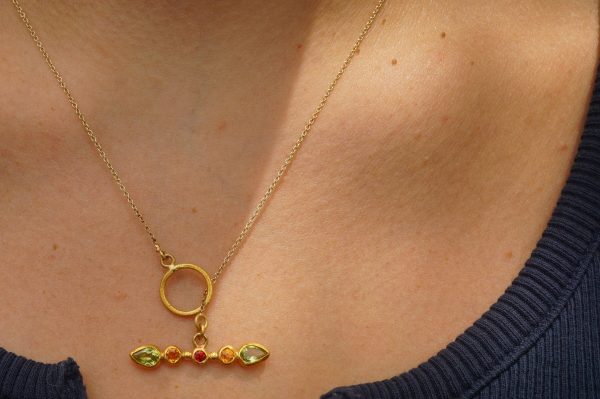 24k gold peridot and sapphire Pendant//Gold sapphire and peridot Pendant//peridot and sapphire chain//sapphire pendant//24k gold pendant