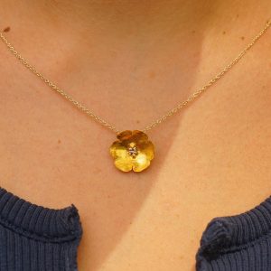 24k gold diamond pendant//flower gold pendant//24k solid gold pendant//solid gold bride necklace//24k gold diamond chain//diamond gold chain