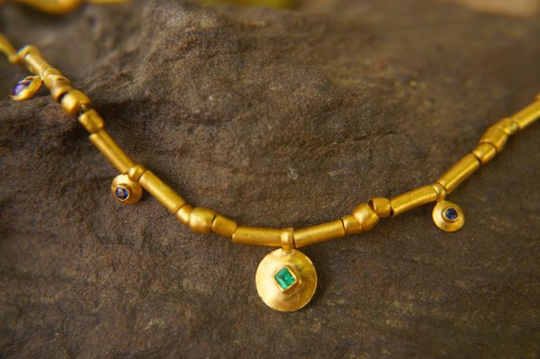 24k gold beaded charm necklace//24k multi stone necklace//24k gold necklace//charm necklace with gem stone//gold beaded necklace