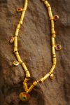 24k gold beaded charm necklace//24k multi stone necklace//24k gold necklace//charm necklace with gem stone//gold beaded necklace