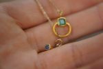 24k gold emerald charm and blue sapphire Pendant//Gold emerald Pendant//emerald and blue sapphire chain//emerald pendant//24k gold pendant