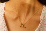 24k gold emerald charm and blue sapphire Pendant//Gold emerald Pendant//emerald and blue sapphire chain//emerald pendant//24k gold pendant