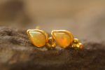 24k gold opal studs//artisan gold opal studs//drop opal studs//gold opal Earrings//24k gold earrings//opal gold studs//handmade gold studs