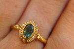 24k gold blue tourmaline and diamond ring//multi stone gold ring//artisan solid gold ring//tourmaline gold ring//tourmaline and diamond ring