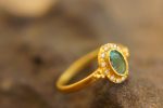 24k gold blue tourmaline and diamond ring//multi stone gold ring//artisan solid gold ring//tourmaline gold ring//tourmaline and diamond ring