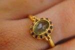 24k gold blue tourmaline and blue sapphire ring//multi stone gold ring//tourmaline gold ring//tourmaline and sapphire ring