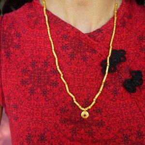 24k gold beaded and ruby charm necklace//24k gold beaded necklace//24k gold necklace//charm necklace with gem stone//gold beaded necklace