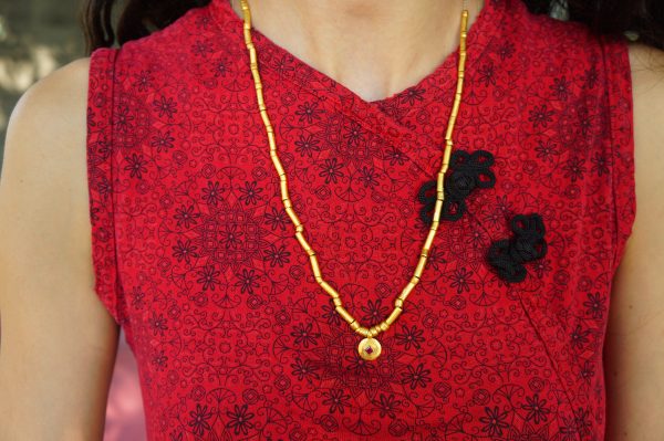 24k gold beaded and ruby charm necklace//24k gold beaded necklace//24k gold necklace//charm necklace with gem stone//gold beaded necklace