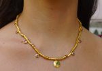 24k gold beaded charm necklace//24k multi stone necklace//24k gold necklace//charm necklace with gem stone//gold beaded necklace
