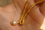 24k gold beaded pearl necklace//24k pearl and diamond necklace//24k gold necklace//charm necklace with gem stone//gold beaded necklace