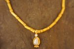 24k gold beaded pearl necklace//24k pearl and diamond necklace//24k gold necklace//charm necklace with gem stone//gold beaded necklace