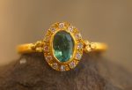 24k gold blue tourmaline and diamond ring//multi stone gold ring//artisan solid gold ring//tourmaline gold ring//tourmaline and diamond ring