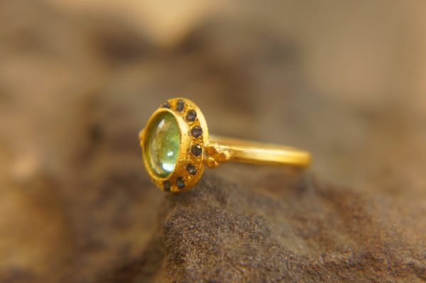 24k gold blue tourmaline and blue sapphire ring//multi stone gold ring//tourmaline gold ring//tourmaline and sapphire ring