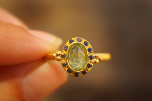24k gold blue tourmaline and blue sapphire ring//multi stone gold ring//tourmaline gold ring//tourmaline and sapphire ring