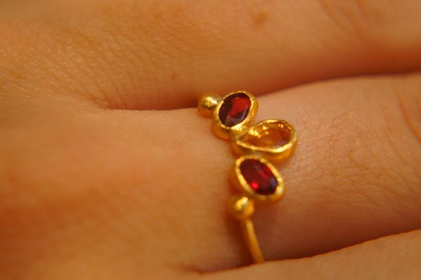 24k gold red and yellow sapphire ring//artisan multi stone ring//red and yellow sapphire ring//gold multi stone ring//24k gold ring