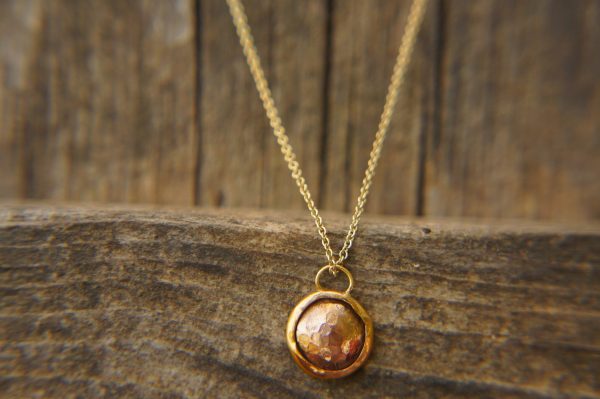 24k gold and rose gold round pendant//basic gold necklace//24k gold circle pendant//rose gold hammered pendant//solid gold round pendant