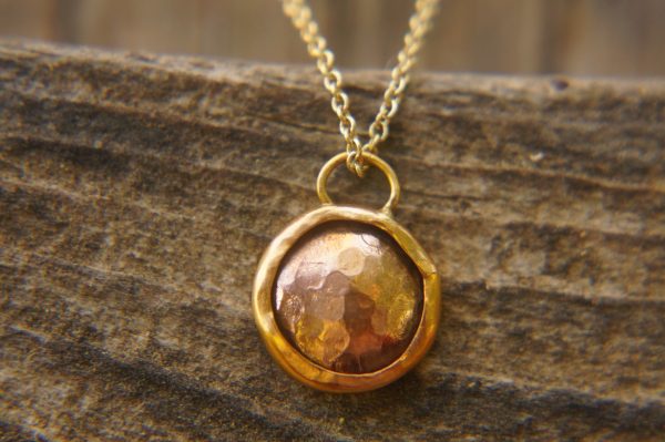 24k gold and rose gold round pendant//basic gold necklace//24k gold circle pendant//rose gold hammered pendant//solid gold round pendant