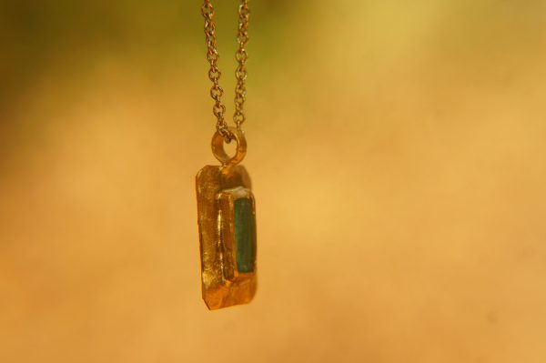 24k gold emerald pendant//rectangle emerald necklace//handmade emerald pendant//gold square emerald pendant//24k pendant//gold emerald charm