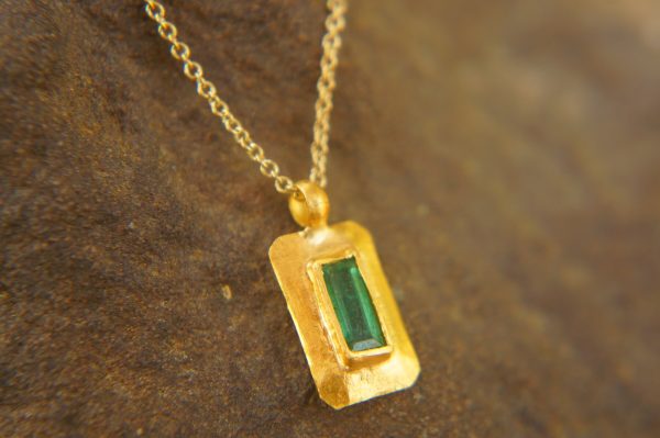 24k gold emerald pendant//rectangle emerald necklace//handmade emerald pendant//gold square emerald pendant//24k pendant//gold emerald charm