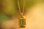 24k gold emerald pendant//rectangle emerald necklace//handmade emerald pendant//gold square emerald pendant//24k pendant//gold emerald charm