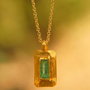 24k gold emerald pendant//rectangle emerald necklace//handmade emerald pendant//gold square emerald pendant//24k pendant//gold emerald charm