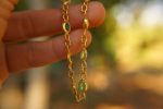 24k gold emerald bracelet//24k bracelet//emerald gold bracelet//24k emerald charm bracelet//handmade gold bracelet//artisan emerald bracelet