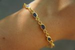 24k gold blue sapphire bracelet//24k bracelet//sapphire gold bracelet//24k sapphire charm bracelet//handmade gold bracelet//artisan bracelet