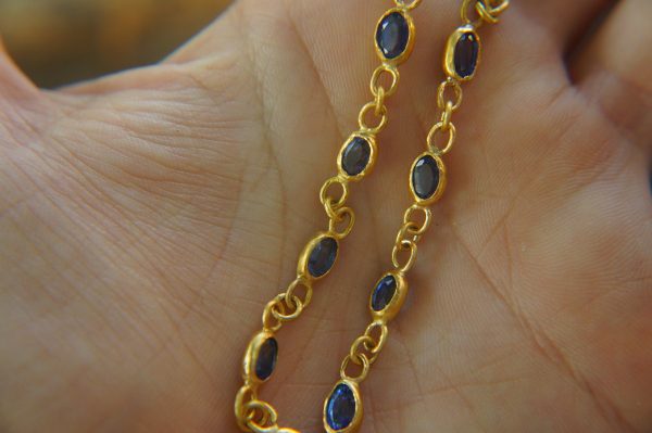 24k gold blue sapphire bracelet//24k bracelet//sapphire gold bracelet//24k sapphire charm bracelet//handmade gold bracelet//artisan bracelet