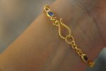 24k gold blue sapphire bracelet//24k bracelet//sapphire gold bracelet//24k sapphire charm bracelet//handmade gold bracelet//artisan bracelet